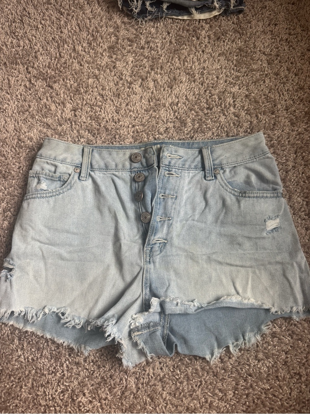 Rewash Light Blue Distressed Button-Front Denim Shorts